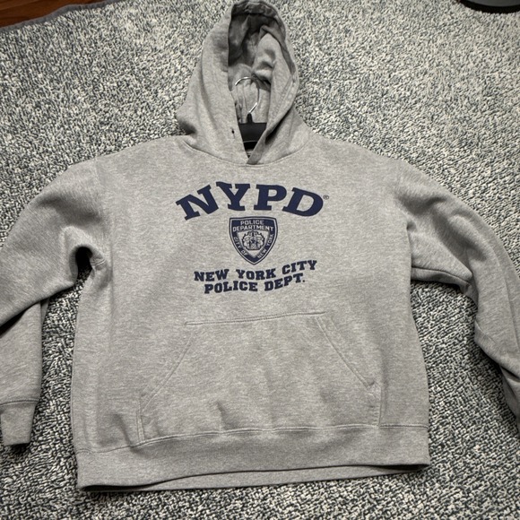Nypd Other - NYPD Men's Gray Pullover Hoodie Fleece Graphic Logo Pockets Drawstring M
